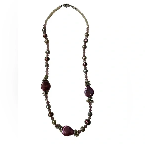 Plum Colored Cultured Pearl & Glass Beaded Woman’s Stunning Necklace Jewelry - Picture 10 of 12